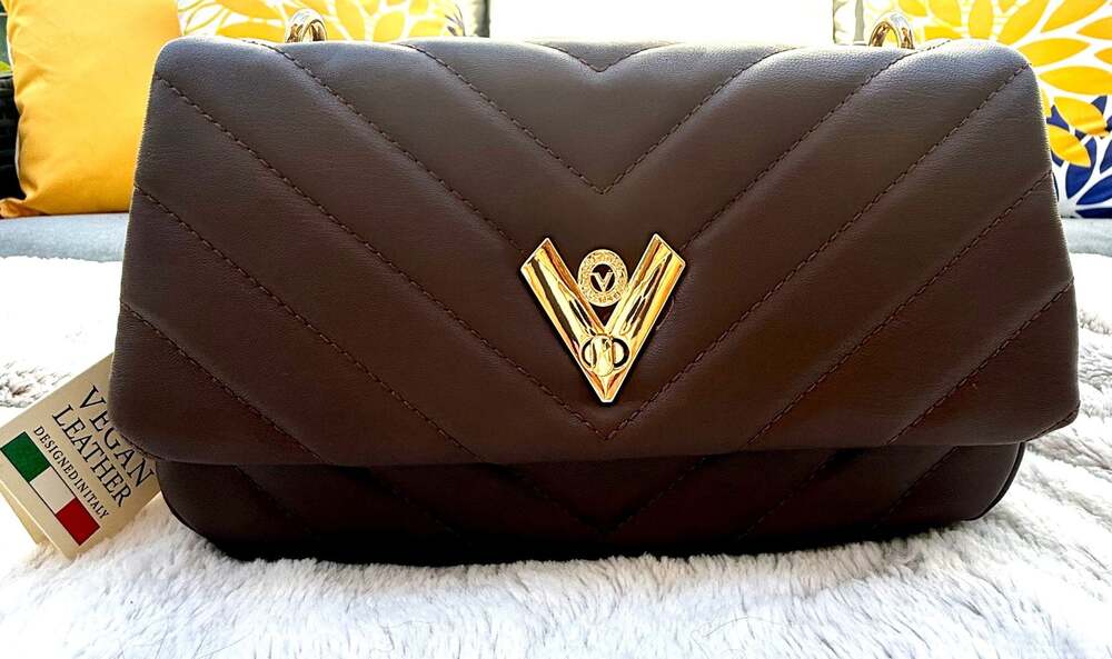 Valentino Orlandi Quilted Vegan Leather Shoulder Bag with Gold Chain Hardware